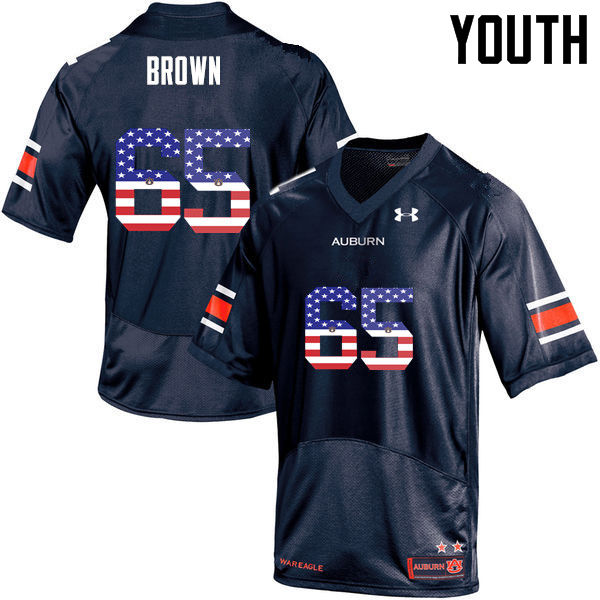 Youth #65 Tucker Brown Auburn Tigers USA Flag Fashion College Football Jerseys-Navy